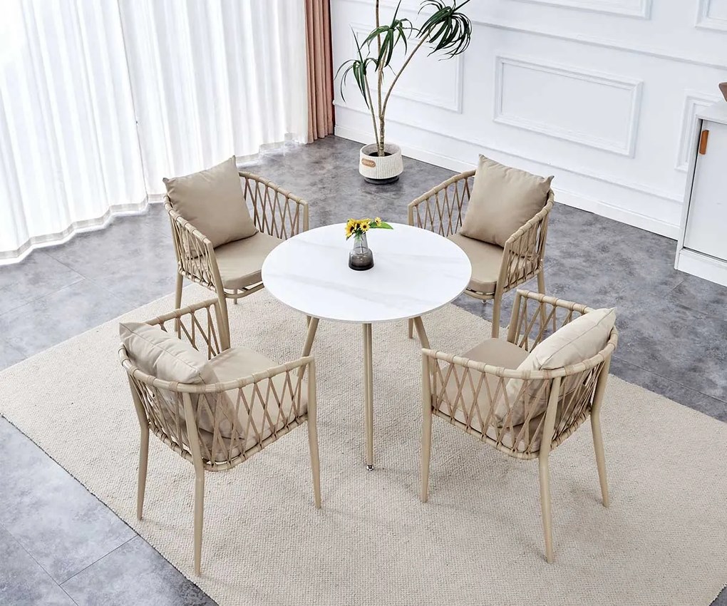 Okrúhly jedálenský stôl s béžovými nohami MELODY 70x70, biely