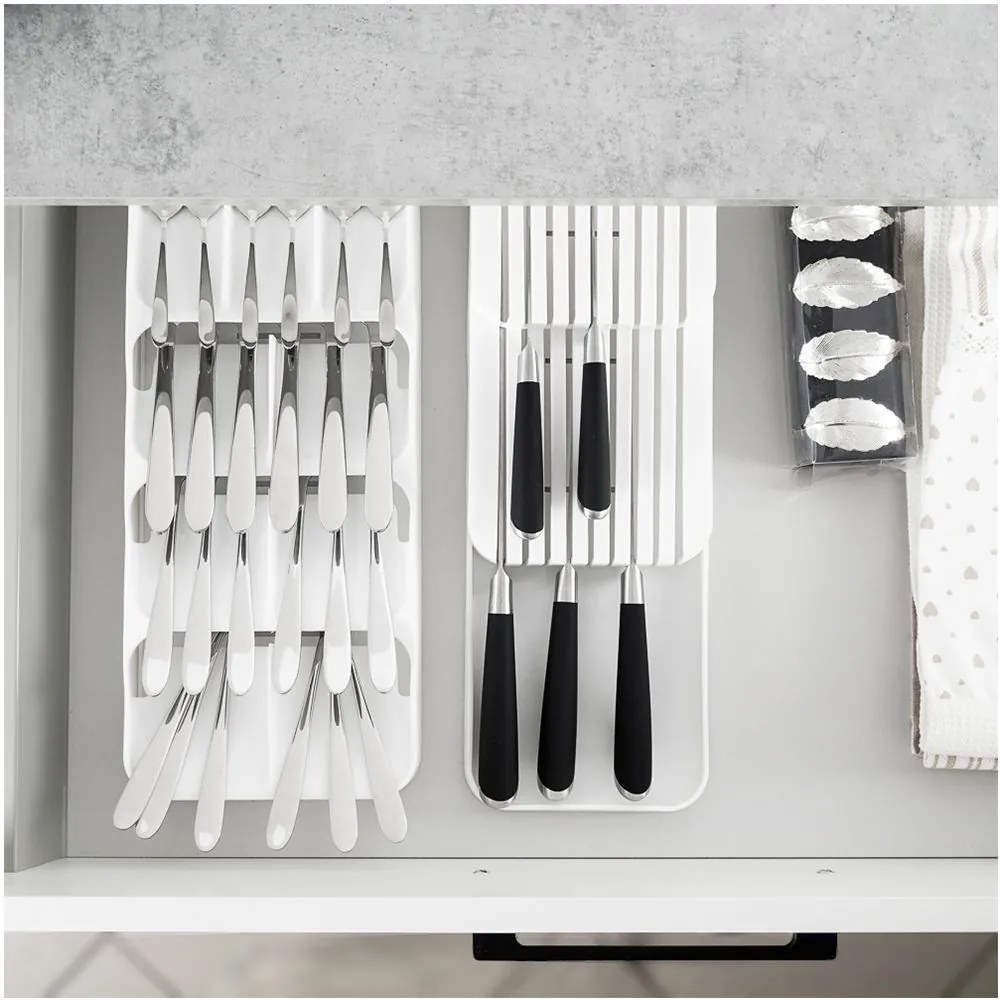 VILDE Organizér na nože, až na 18 nožov, plastový biely - 39 x 14,5 x 7,5 cm