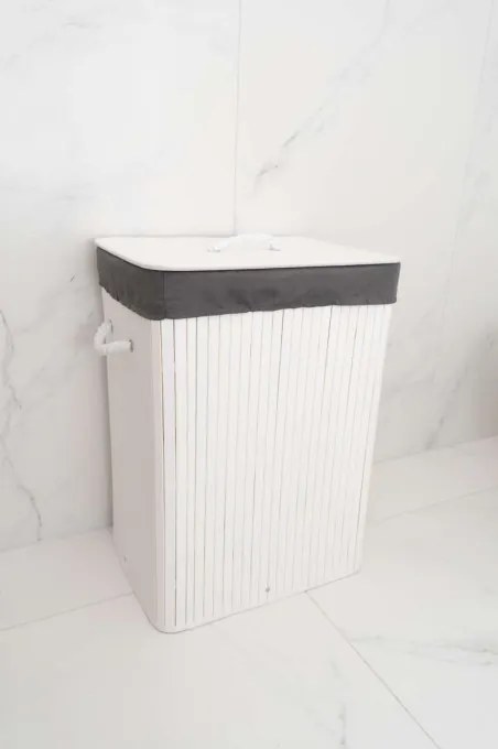 Kôš na bielizeň bambusový 80 l biely / sivý