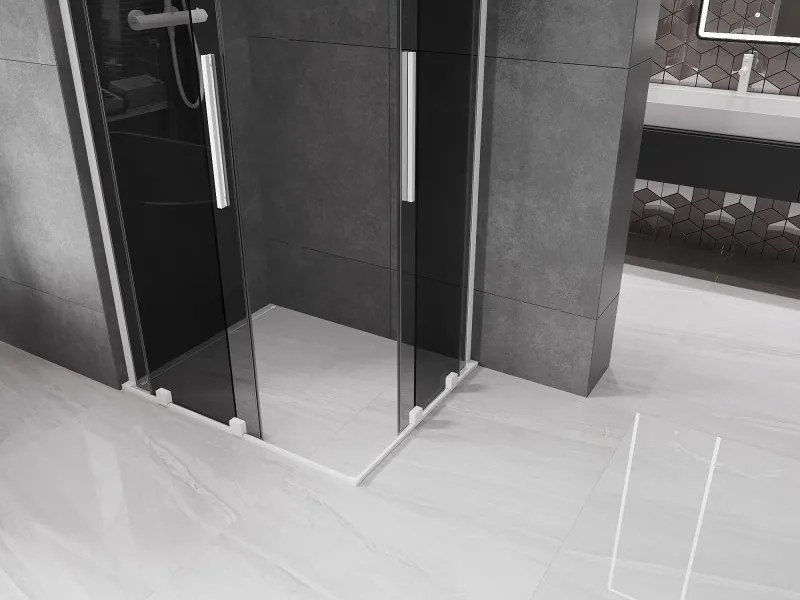 Mexen Velar L Duo, sprchový kút s posuvnými dverami 100 x 90 cm, 8mm šedé sklo, biela matná, 871-100-090-02-43-20