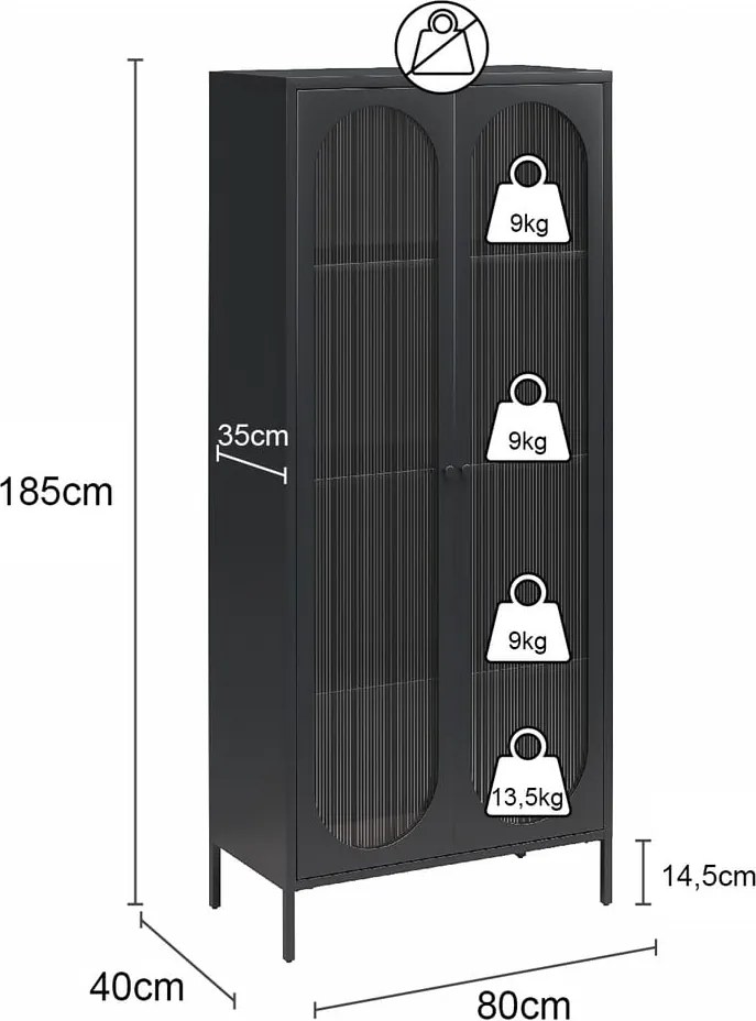 Čierna kovová vitrína 80x186x40 cm Luna – Støraa