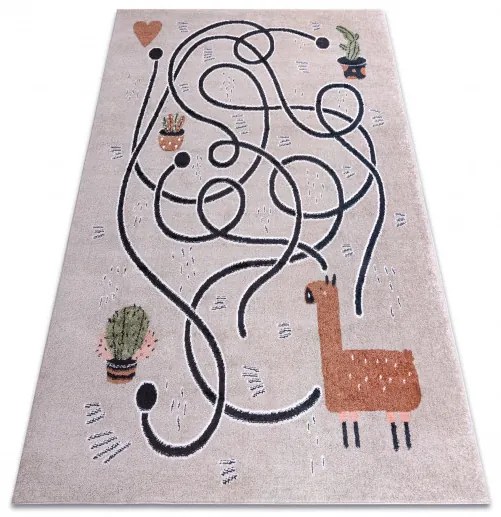 Dywany Łuszczów, Detský kusový koberec Fun Game llama beige, 80x150, béžová, detská izba