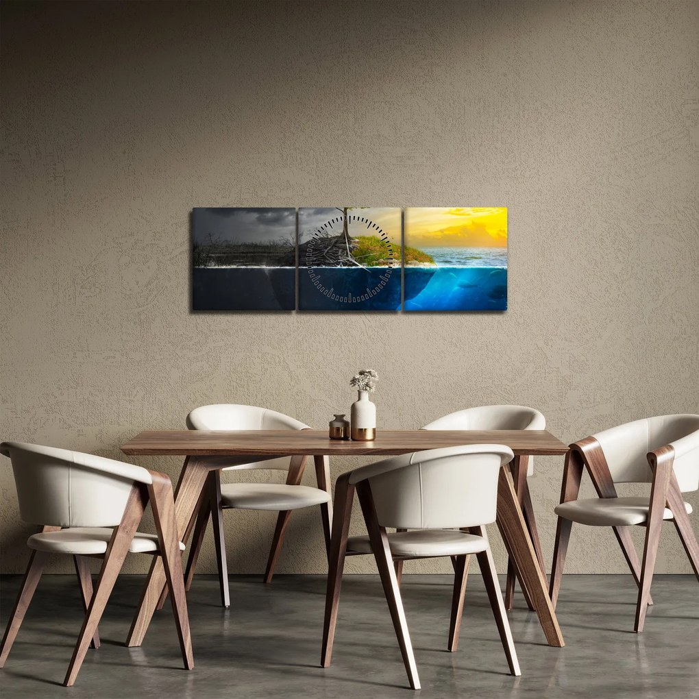 Obraz znázorňujúci dve strany (s hodinami) (90x30 cm)