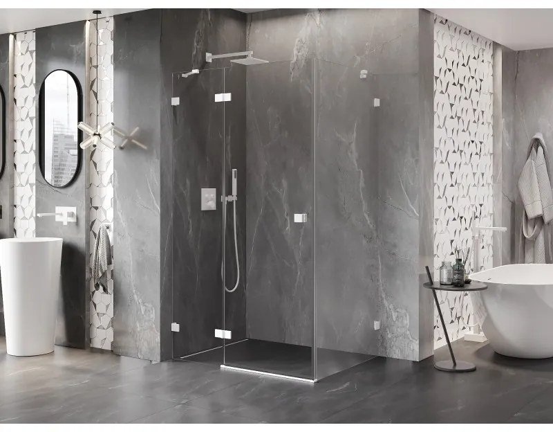 Mexen Lunar, výklopný sprchový kút ľavý 95 x 90 cm, 8mm číre sklo, biely profil, 834-095-090-20-00-L