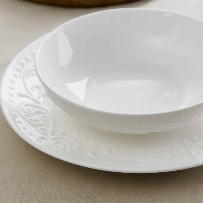 Hlboký tanier SYLIA biely s ornamentom SS23 844022