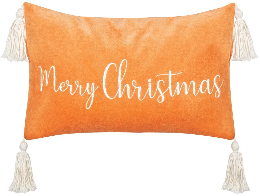 Sada 2 zamatových vankúšov s vianočným motívom a strapcami 30 x 50 cm oranžová LITHOPS Beliani