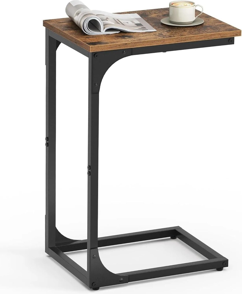 C tvarovaný bočný stôl v rustikálnej hnedej a čiernej farbe