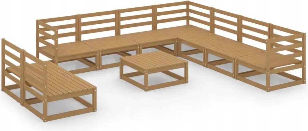 vidaXL 10-dielna sedacia súprava do záhrady, medovo hnedá, borovica