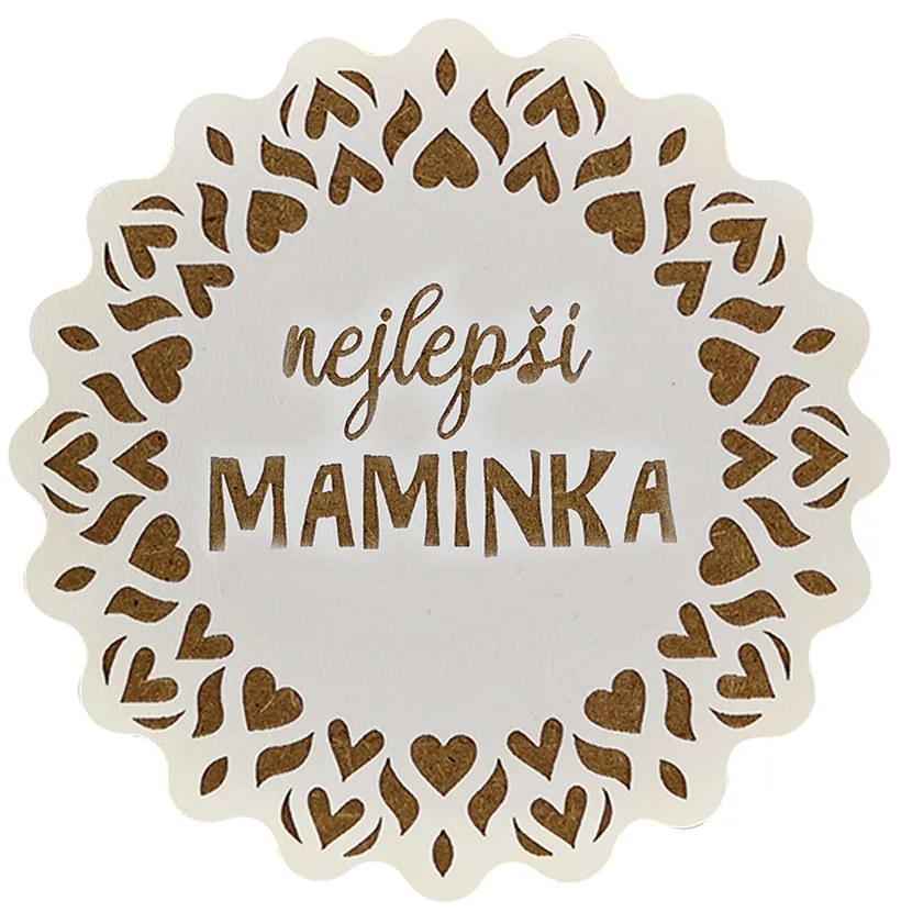 AMADEA Drevený podtácok okrúhly text "najlepšia mamička", priemer 10,5 cm, český výrobok