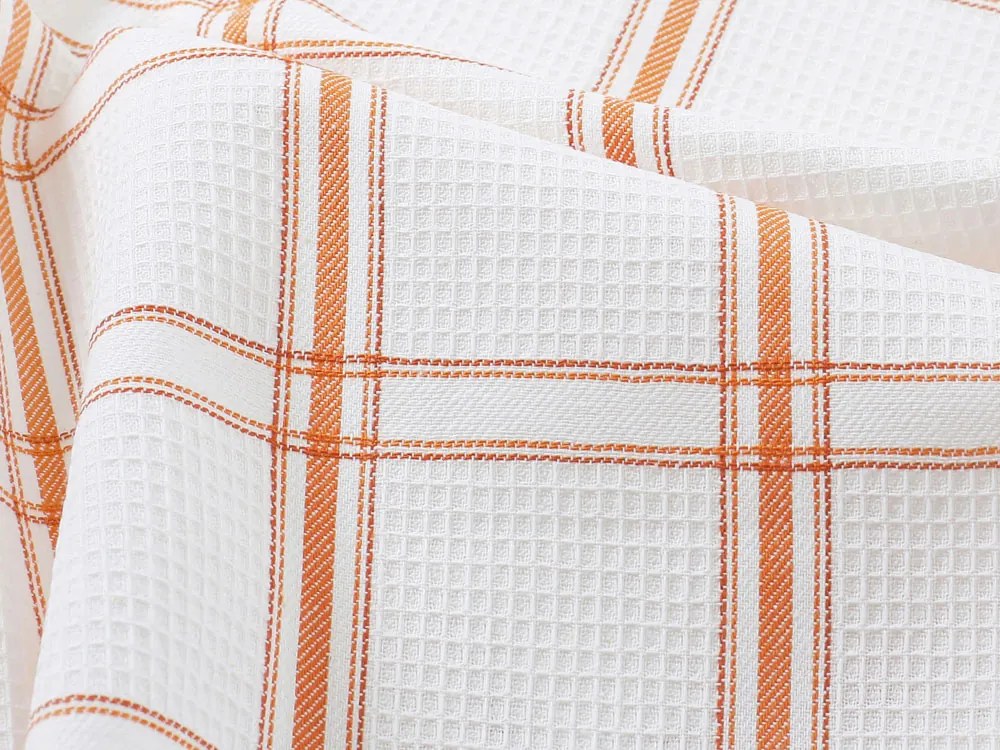 Kuchynská vaflová utierka s výšivkou Med - oranžové káro