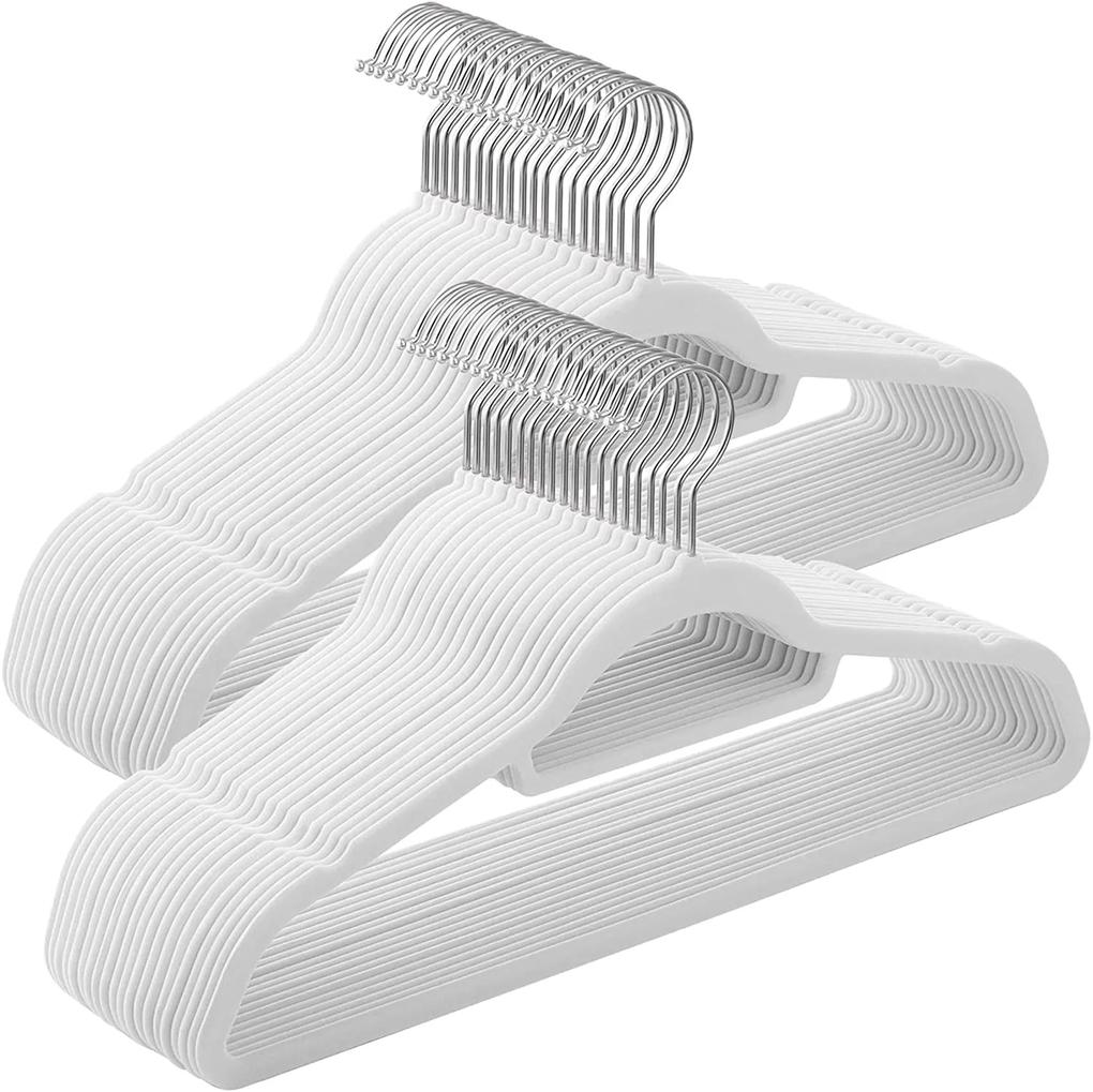 Protišmykové zamatové vešiaky 50 ks, biele | SONGMICS