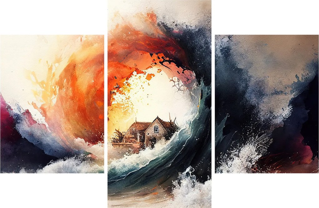 Obraz - Vo víre povodne, akvarel (90x60 cm)