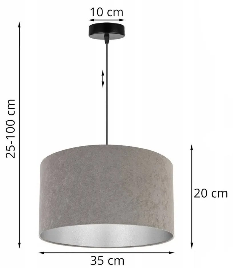 Závesné svietidlo Mediolan, 1x šedé/chrómové textilné tienidlo