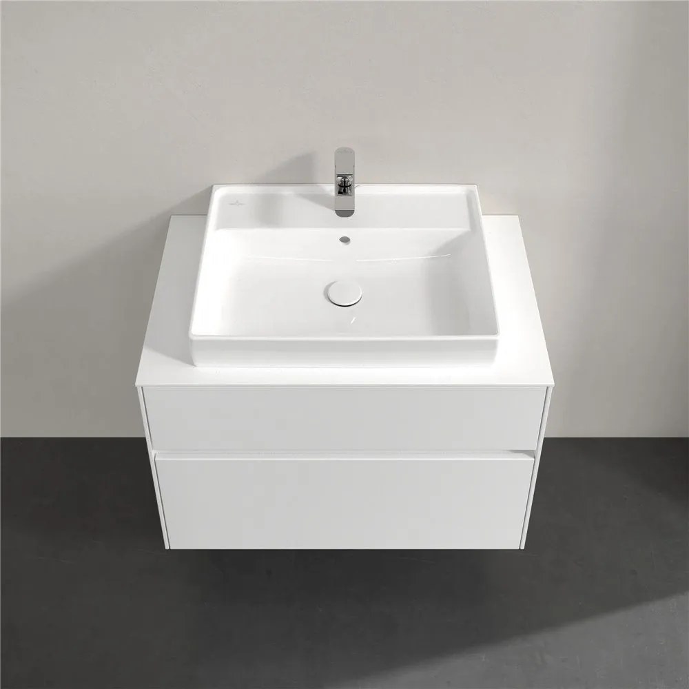 VILLEROY &amp; BOCH Collaro závesná skrinka pod umývadlo na dosku (umývadlo v strede), 2 zásuvky, 800 x 500 x 548 mm, Glossy White, C08000DH