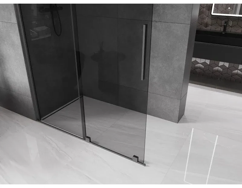 Mexen Velar, sprchová zástena s posuvnými dverami Walk-in 140 x 200 cm, 8mm šedé sklo, grafit brúsený, 871-140-000-43-66