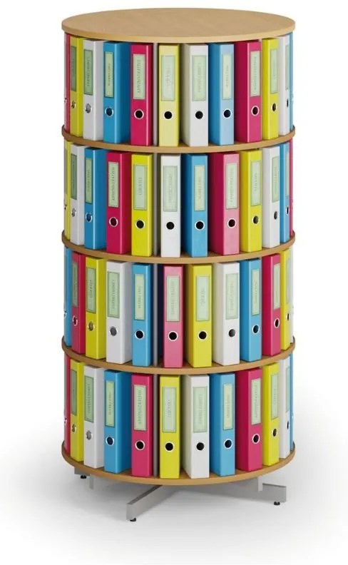 Otočný regál na zakladače, 4 poschodia, buk