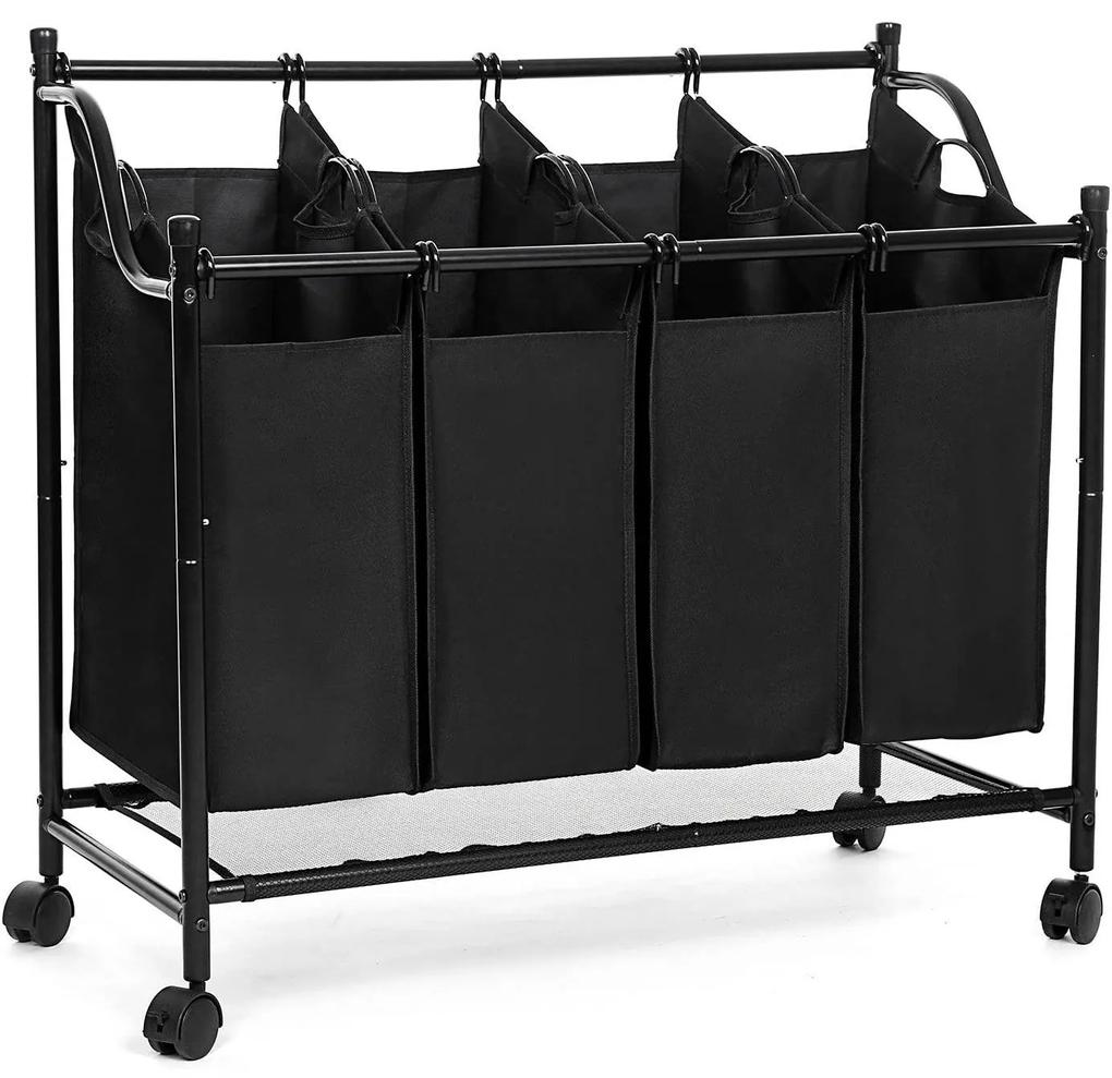 Kôš na bielizeň, vozík na prádlo, so 4 vyberateľnými látkovými vakmi, 4 x 35 L, čierny