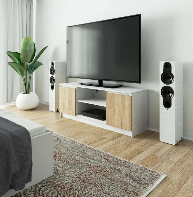 Stolík pod TV RTV 140 2D 1P biely / sonoma
