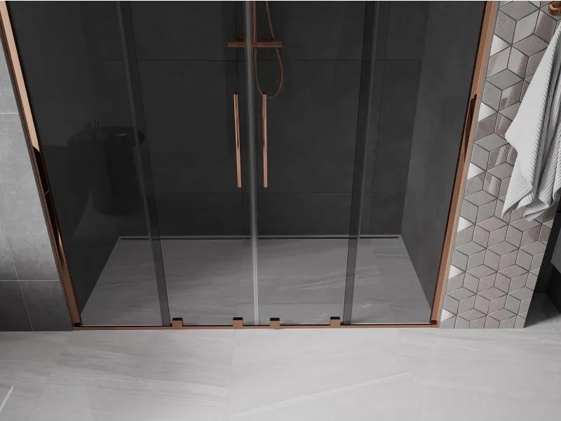 Mexen Velar Duo, posuvné sprchové dvere do otvoru 170 cm, 8mm šedé sklo, ružové zlato, 871-170-000-42-60