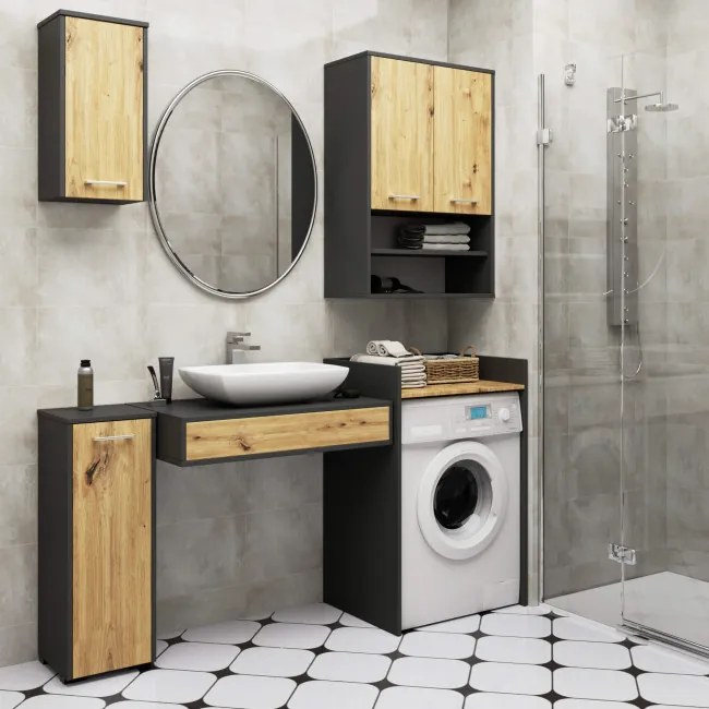 Kúpeľňová skrinka FIN H934 W64 2D grafitová / dub artisan