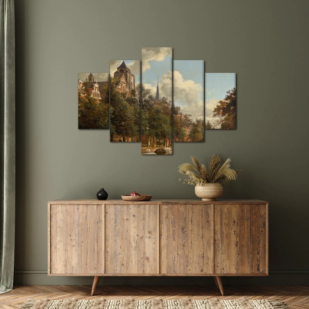 Obraz - Jan van der Heyden, View Down a Dutch Canal, reprodukcia (150x105 cm)