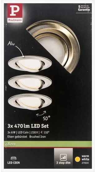 Paulmann 93483 - SADA 3xLED/6,5W IP23 Stmievateľné kúpeľňové svietidlo NOVA 230V