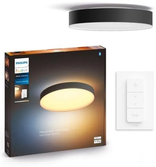 Philips HUE LED White Ambiance 41161/30/P6 Enrave XL stropné svietidlo 48W 6100lm 2200-6500K 55,1cm čierne stmievateľné BlueTooth + HUE Switch