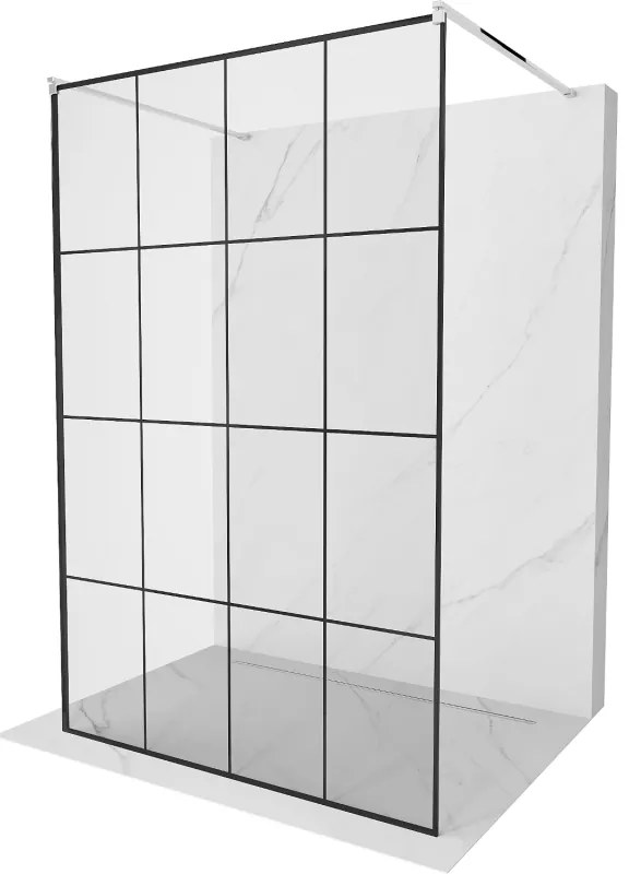Mexen Kioto, priechodná sprchová zástena 140 x 200 cm, 8mm sklo číre/čierny vzor, 2x chrómová stabilizačná rozpera, 800-140-002-01-77