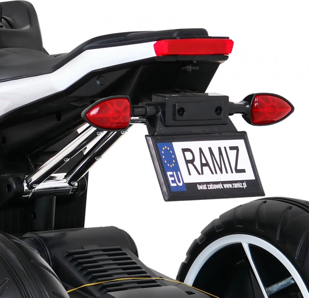 Ramiz Detský motocykel Future na batérie biely + audio panel + pomalý štart + EVA kolesá