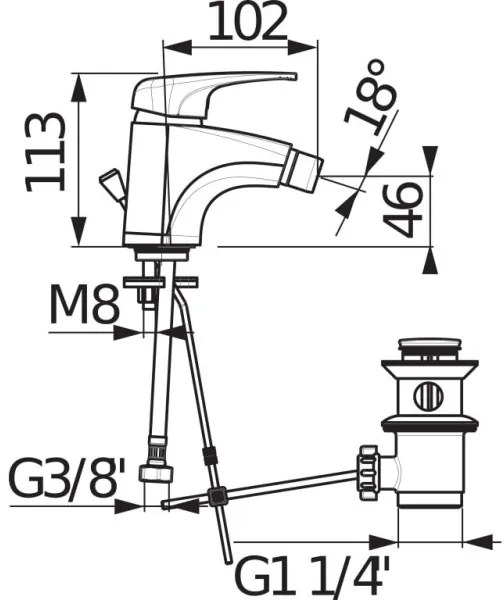 JIKA H3411U10041111 - Bidetová batéria + výpusť bez pretečenia DEEP 11,3 cm chró