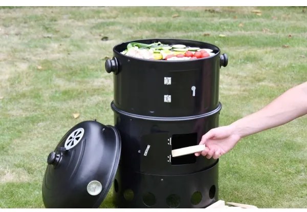 Údiareň na drevené uhlie 3v1 čierna