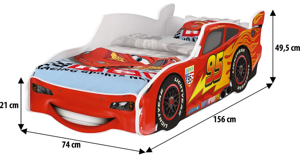 DO Posteľ auto Mcqueen Bieločervené