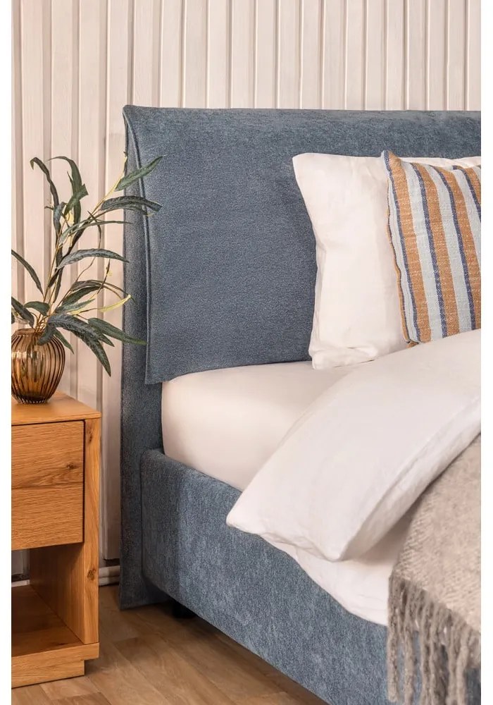 Modrá čalúnená dvojlôžková posteľ s úložným priestorom s matracom/s roštom 180x200 cm Thessa Pillow – Bonami Selection