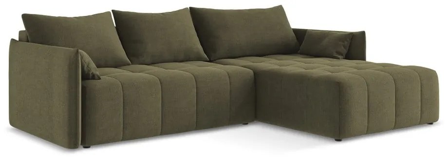 Khaki rozkladacia/s úložným priestorom rohová pohovka (pravý roh/s leňoškou) Moku – Makamii