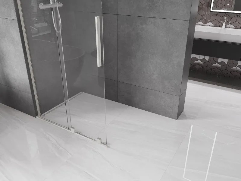 Mexen Velar L, posuvná sprchová zástena Walk-in 110 x 200 cm, 8mm číre sklo, brúsená oceľ, 871-110-003-03-97
