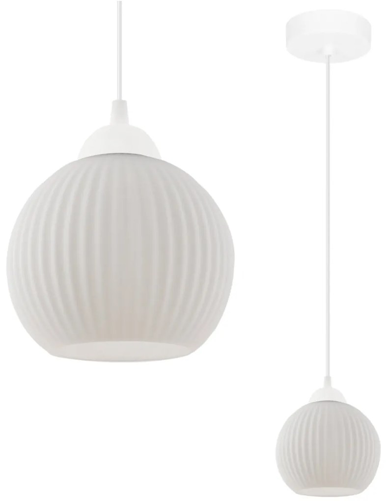 Závesné svietidlo Riffle Round, 1x biele sklenené tienidlo, w