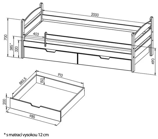 Detská posteľ z MASÍVU borovice 200x90cm SO ŠUPLIKMI - MARY - biela