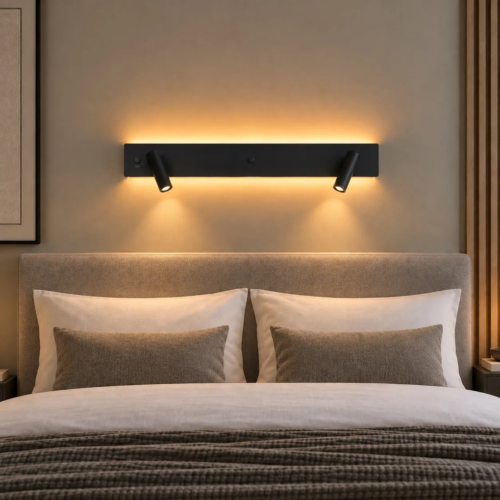 Moderná čierna 2-svetelná nástenná lampa vrátane LED s podsvietením a USB-C - Longly