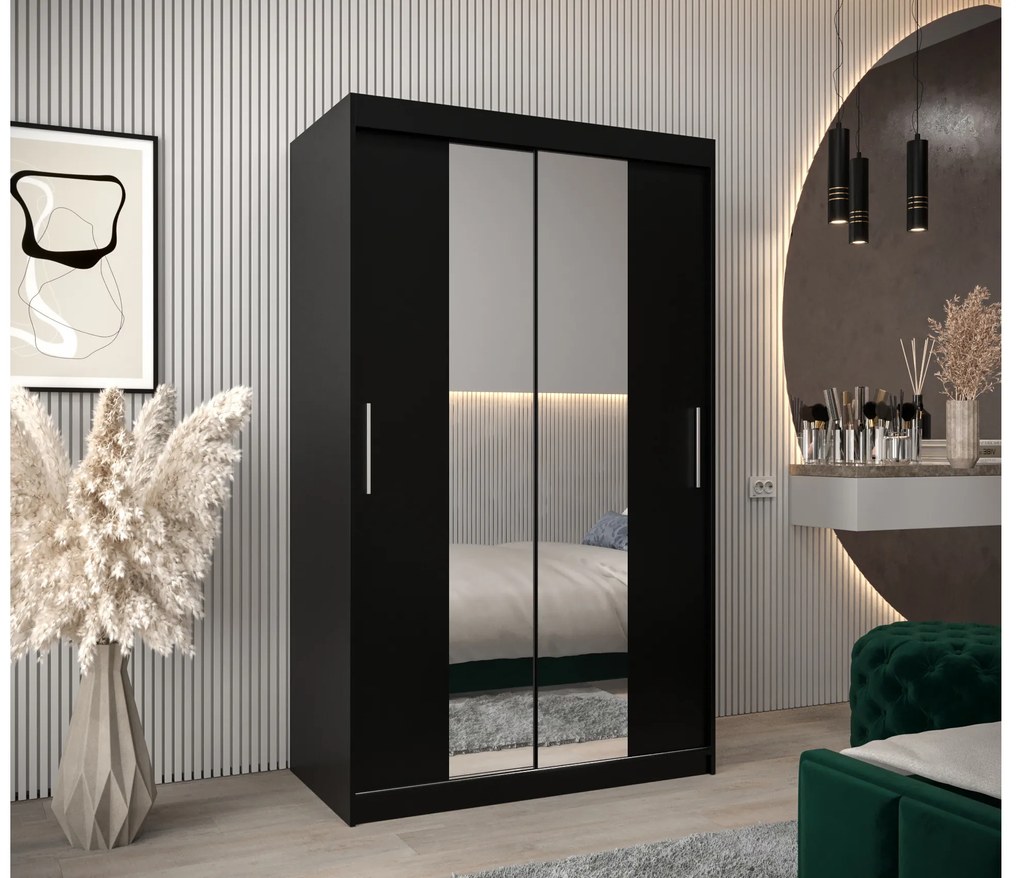 Šatníková skriňa 120 cm Toki 1 (Čierna matná + Dub sonoma). Akcia -69%. Vlastná spoľahlivá doprava až k Vám domov. 1064894