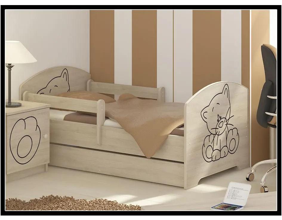 MAXMAX Detská posteľ s výrezom MAČIČKA - prírodná 140x70 cm + matrac ZADARMO!