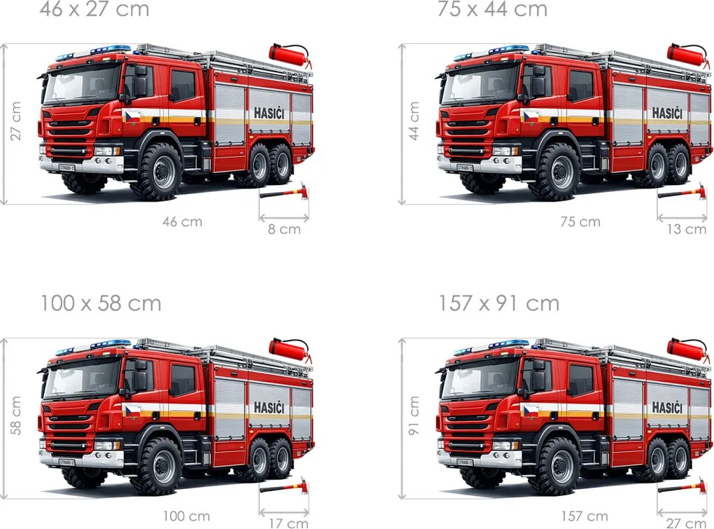 Hasičské auto textilní prelepiteľná nálepka na stenu hárok 46 x 27 cm