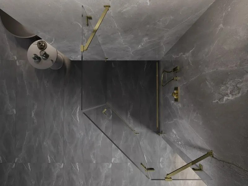 Mexen Lunar, výklopný päťuholníkový sprchový kút pravý 90 x 100 cm, 8mm číre sklo, zlatý profil, 831-090P-100L-50-00-P