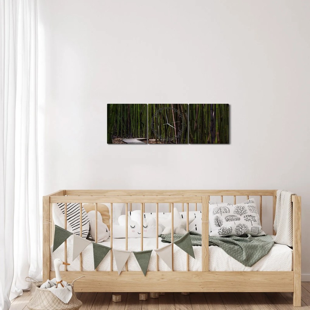 Obraz - Medzi bambusy (s hodinami) (90x30 cm)