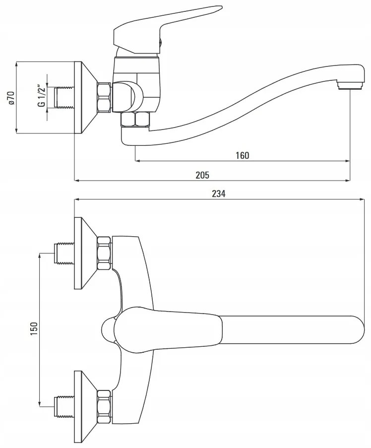 Deante Boro, nástenná umývadlová batéria 150mm, čierna, BMO_N50M