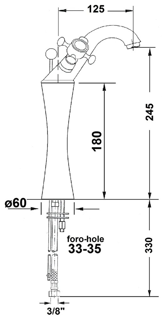 Sapho Sapho, ANTEA stojánkova umývadlová batéria vysoká s výpusťou, výška 245mm, chróm, 3171L