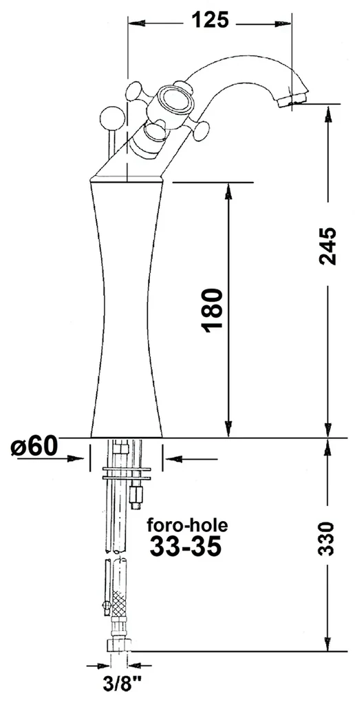 Sapho Sapho, ANTEA stojánkova umývadlová batéria vysoká s výpusťou, výška 245mm, chróm, 3171L