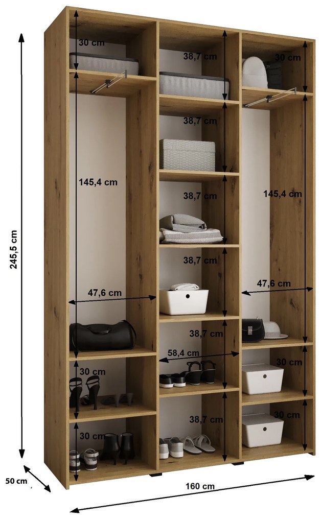 Šatníková skriňa 160 cm Carmela 50-2 (kašmír + zlatá). Akcia -20%. Vlastná spoľahlivá doprava až k Vám domov. 1126748
