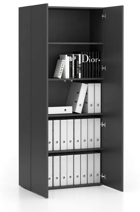 PLAN Vysoká kancelárska skriňa 2-dverová SEGMENT, 4 police, 840 x 370 x 1880 mm, grafitová