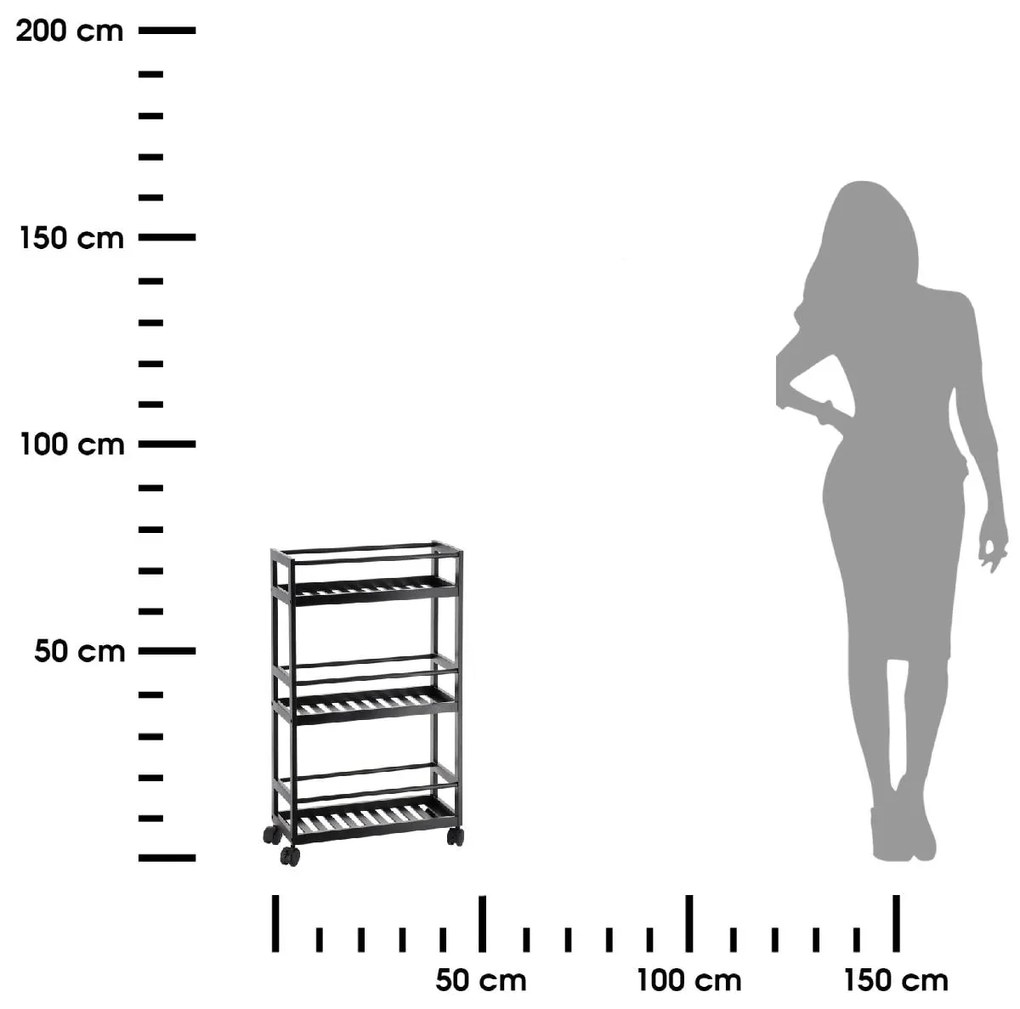 Polička do kúpeľne na kolieskach Toyes, čierna