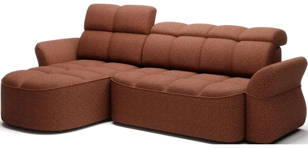 Terakotová zamatová rozkladacia/s úložným priestorom rohová pohovka (ľavý roh/s leňoškou) Beneth – ELTAP